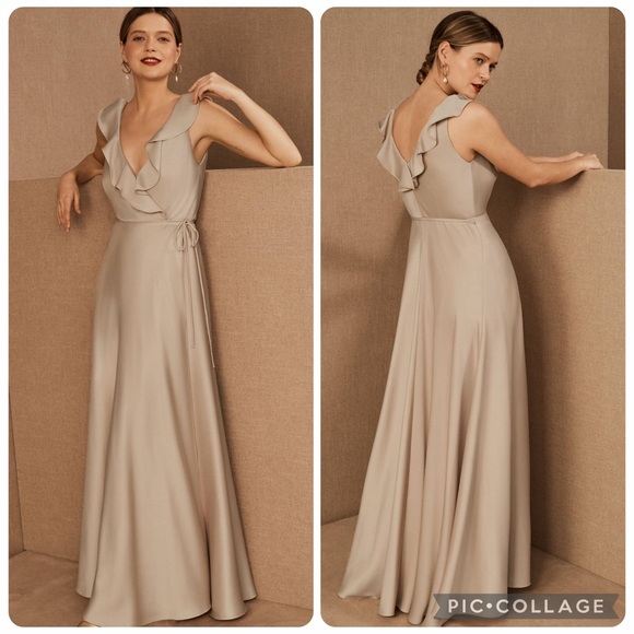 Sachin + Babi Dresses & Skirts - BHLDN Sachin & Babi Size 4 Tansy Satin Oyster Ruffle Lined Maxi Wrap Dress